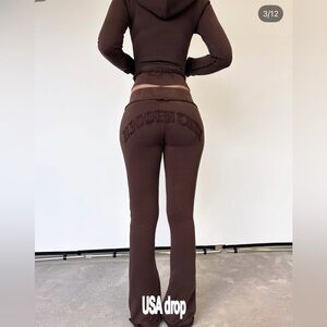 Hidden Cult Inca Brown Vintage Wash Low Rise Sweatpant Zip Hoodie Set - Small